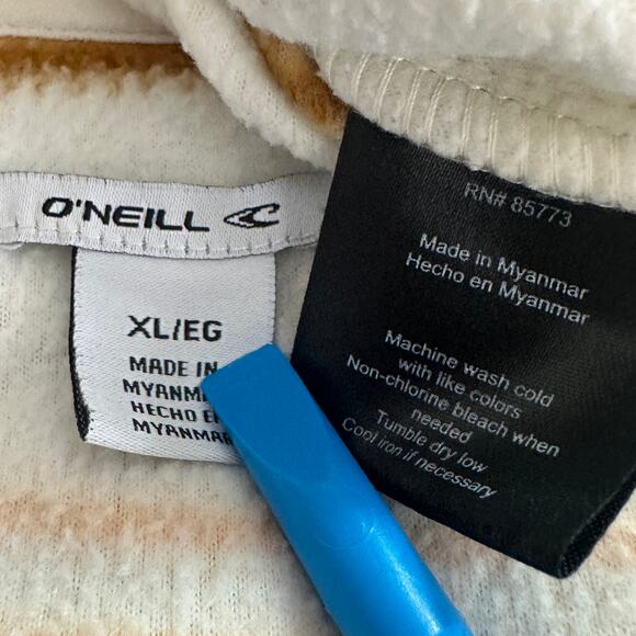 O Neill Polar Fleece Hoodie Jacket XL Cream Striped Half Zip Pocket Gorpcore - Picture 7 of 9